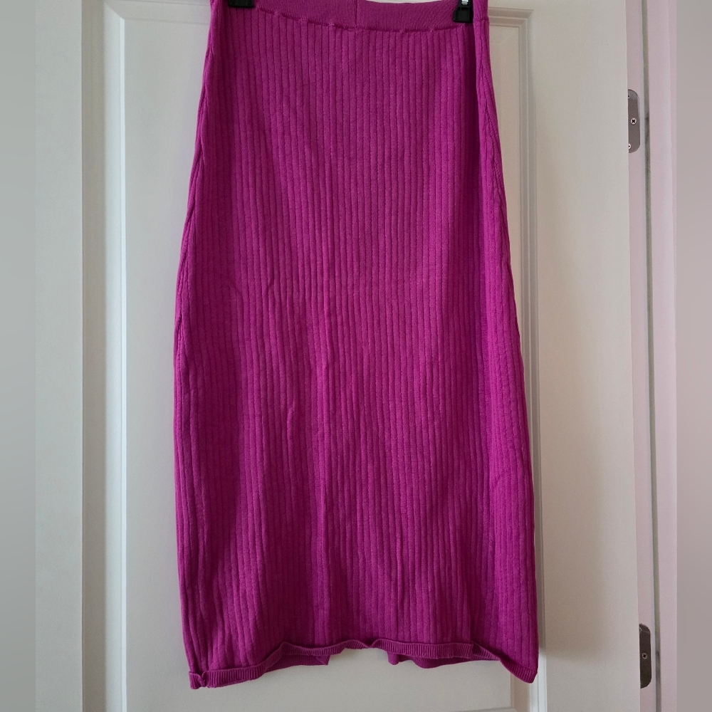 Free People Ribbed Sweater Midi Skirt Womens L Preppy Boho Pink Fuchsia - Picture 5 of 8